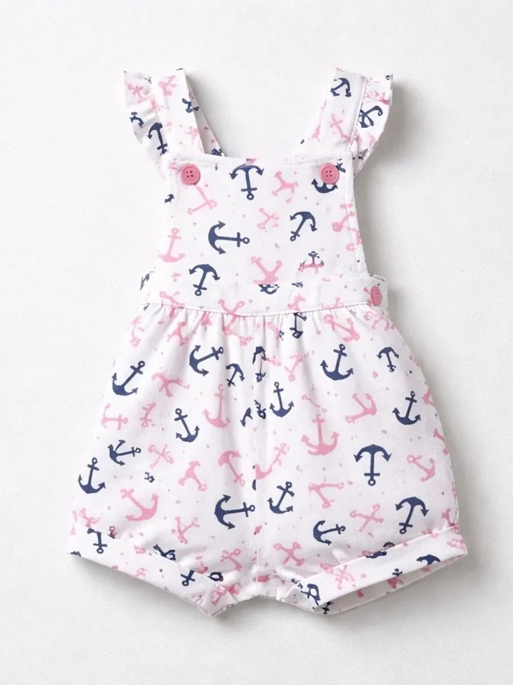 Sunshine Baby white romper with pink and navy blue anchor print 6 months